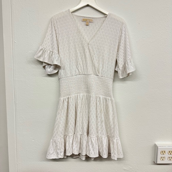 Michael Kors Dresses & Skirts - Michael Kors White Eyelet Ruffle A-Line Dress Summer Beach Casual Feminine